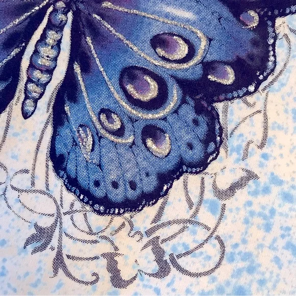 Vintage y2k Embellished Crewneck Sweatshirt Adult Size XL Blue White Butterfly - Picture 5 of 9
